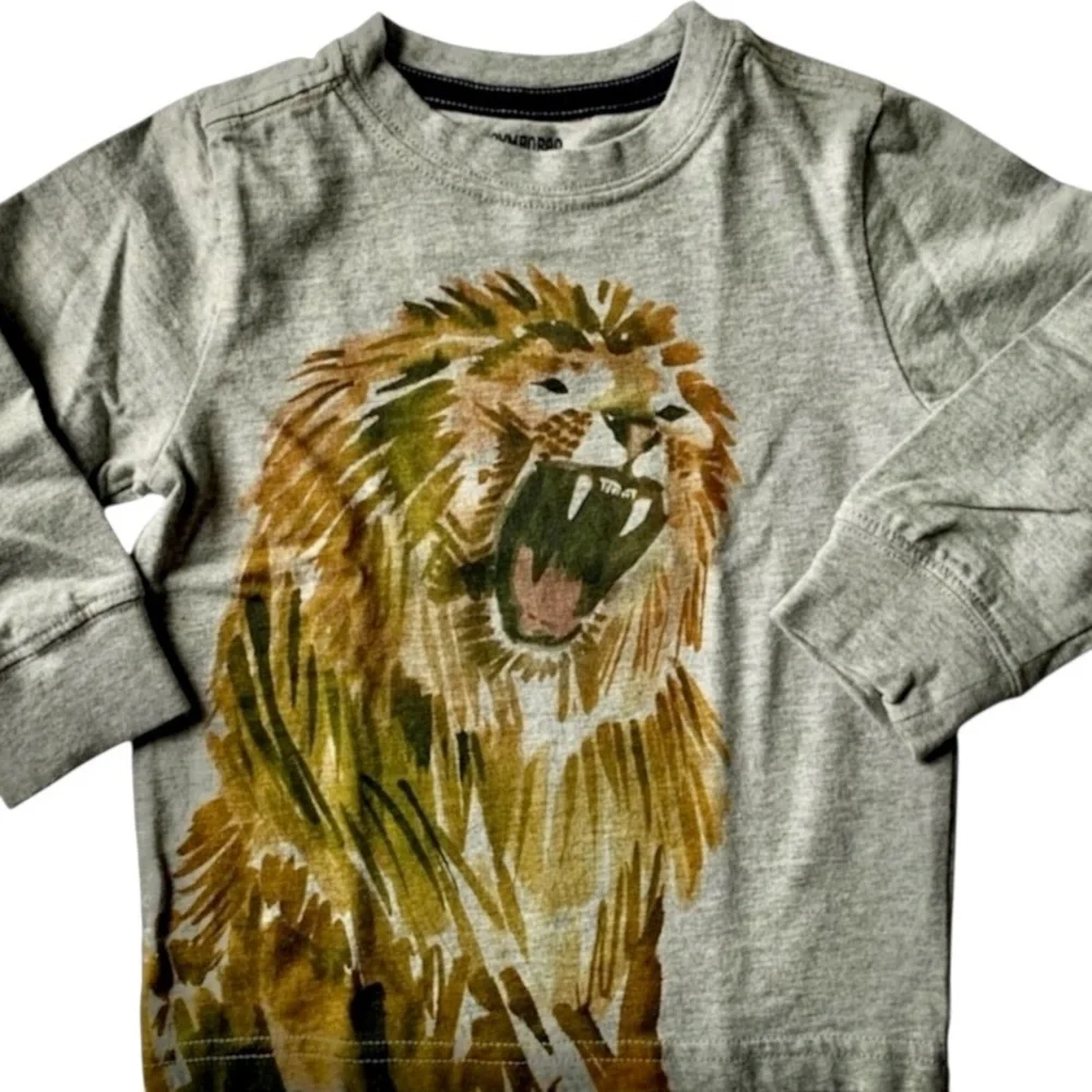 GYMBOREE Lion Shirt Gray Long Sleeve Brown Roaring Lion Toddler 12-18 months